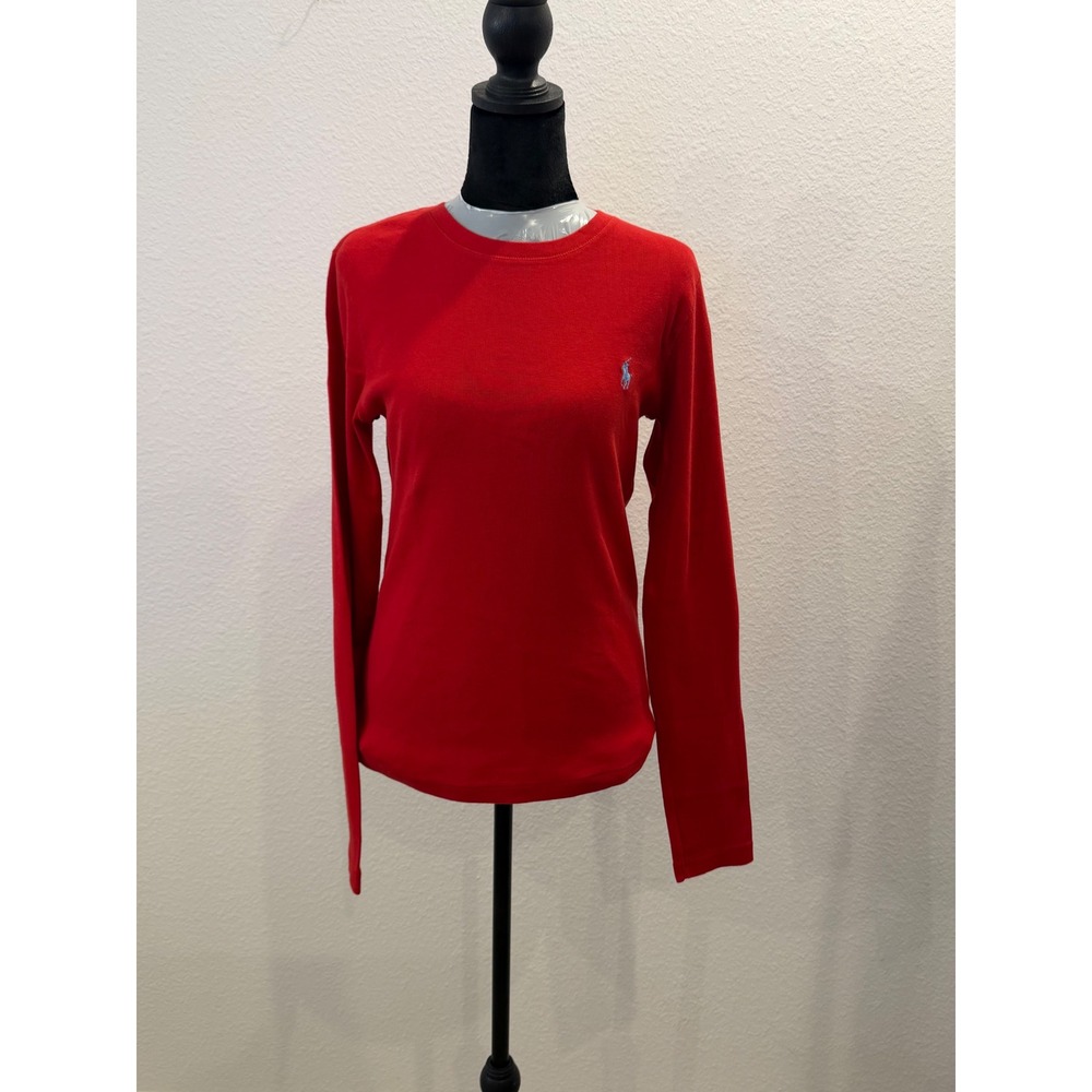 Ralph Lauren Sport Red Long Sleeve Cotton Tee Shirt Womens Large Blue Pony Logo - Picture 2 of 9